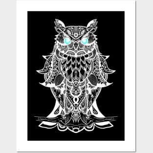 Best T-shirt is great for owl fans, White Mandala Owl art T-shirt Posters and Art